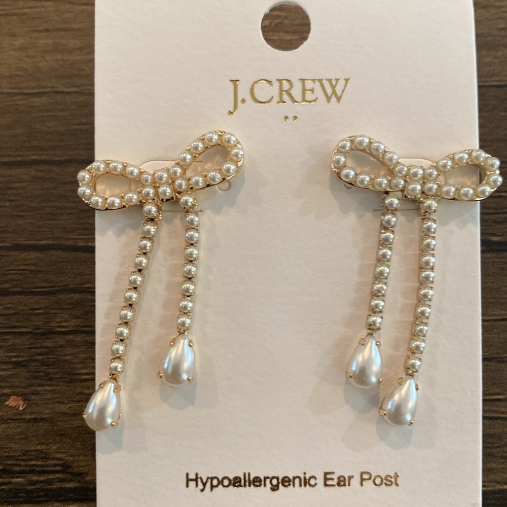 J. Crew Pearl Bow Dangly Statement Earrings - Picture 6 of 9